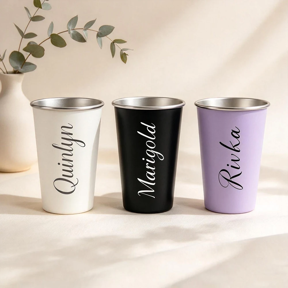 Stainless Steel Pint Cup Custom Engraved Name Metal Tumbler Multi Color Reusable Coffee Beer Cup Wedding Bridesmaid Party Gift.