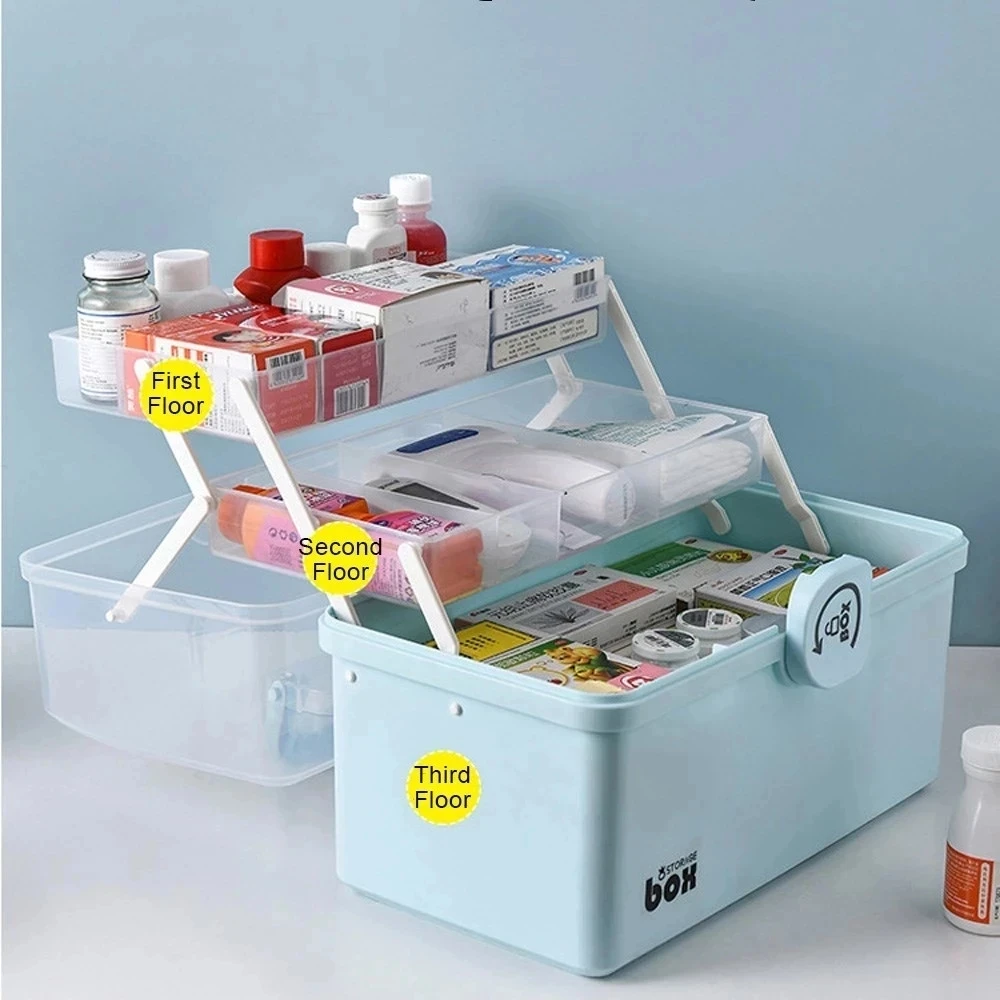 Extra Large Capacity Family Medicine Portable First Aid Kit Organizer Pill Cases Storage Boxes Plastic 3 Layers With Handle 1pc