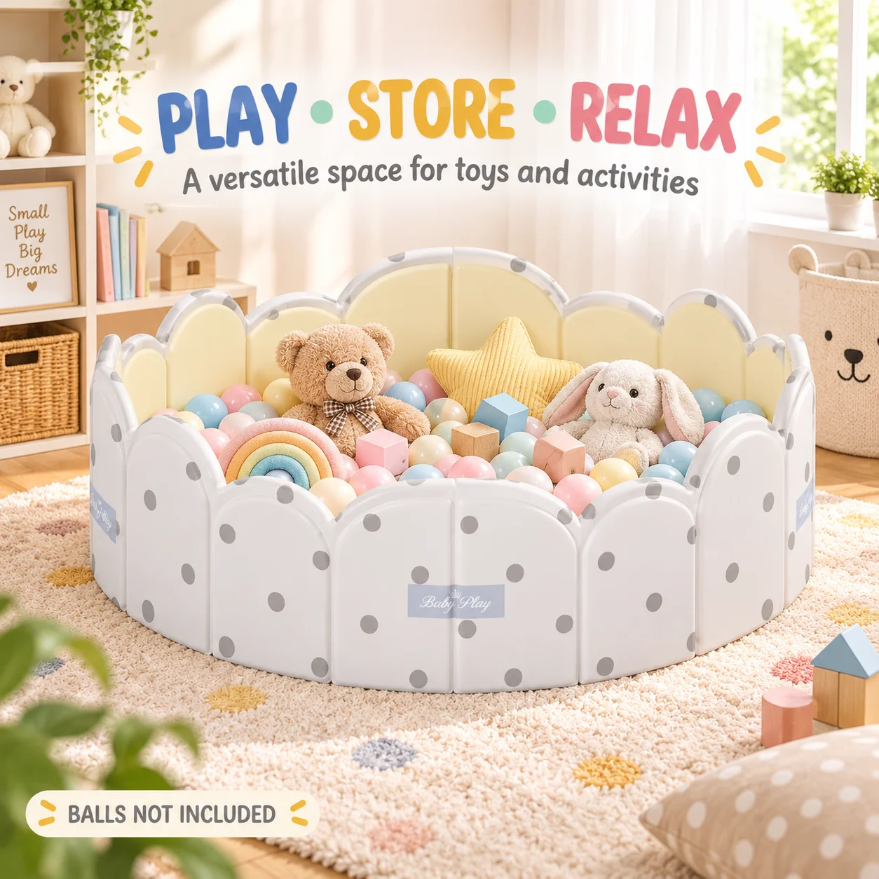 1PC Foldable Ball Pit Playpen 80/100/120cm Round Soft Padded Indoor Play Yard Portable Toy Pool for Home, Balls Not Included