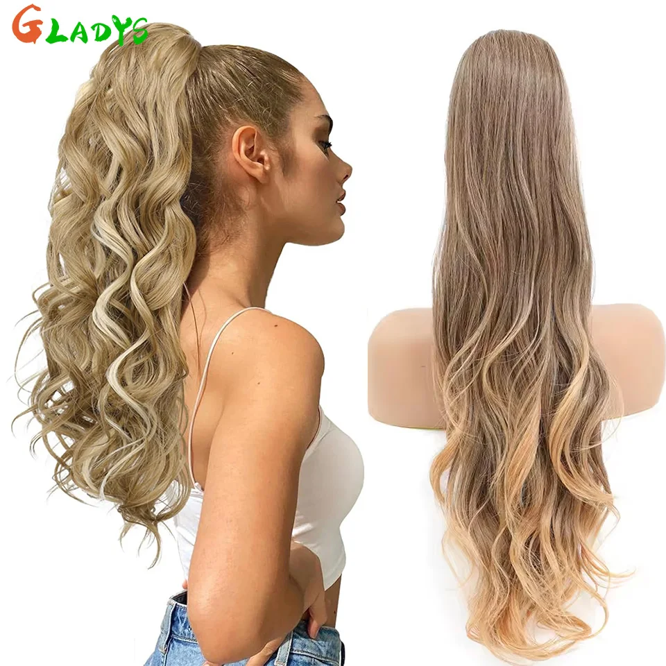 

28 Inch Drawstring Curly Ponytail Extensions Synthetic Clip In Pony Tail For Black Women Long Wavy Fake Hairpieces For Afro Girl