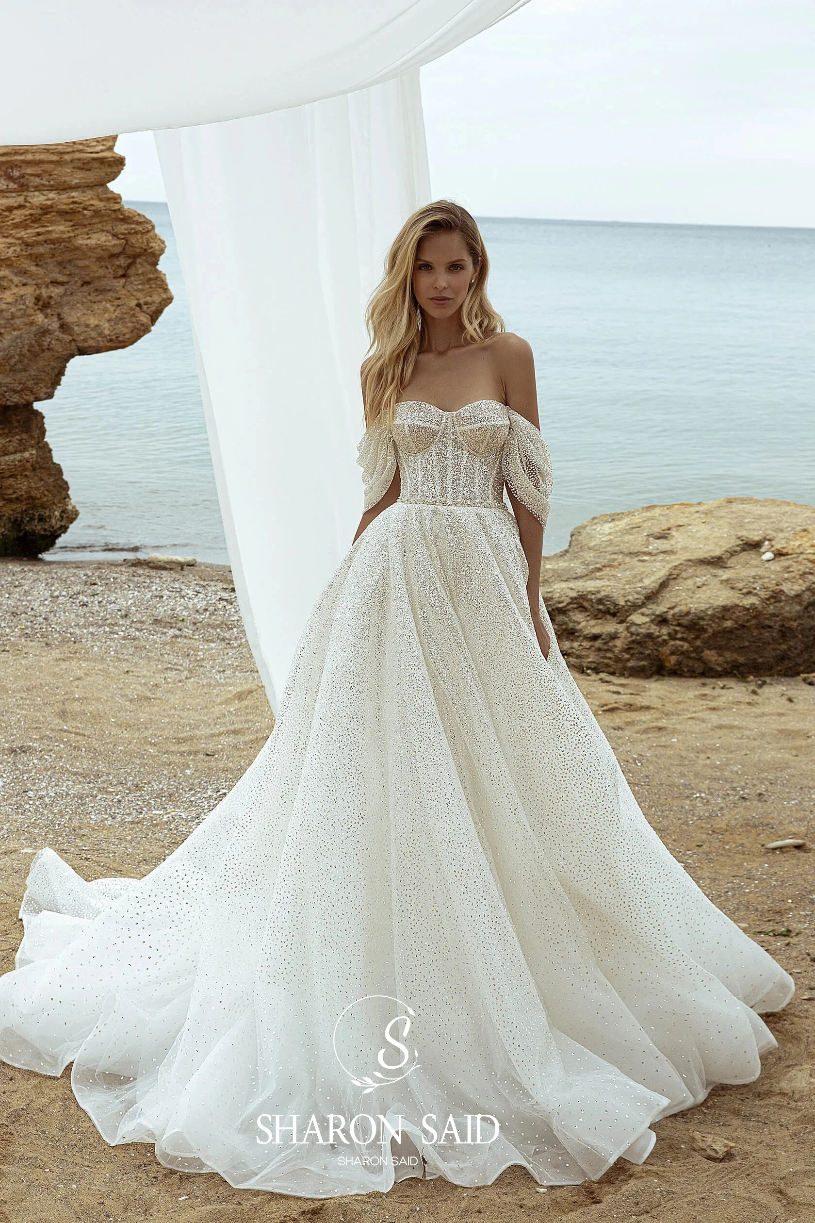 Sharon disse glamourosa brilhante querida vestido de casamento 2025 luxo a linha fora do ombro princesa vestidos de noiva sw487 personalizado