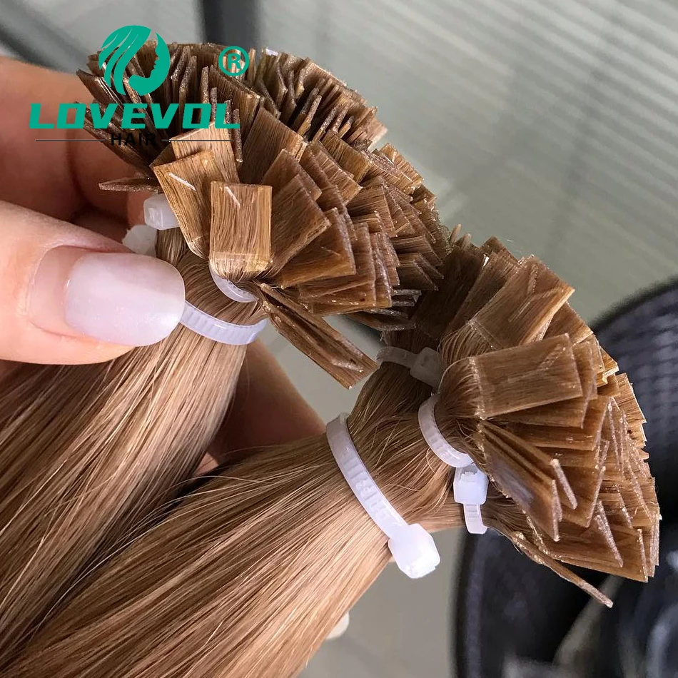 LOVEVOL-extensiones de cabello liso de punta plana, cabello humano Natural europeo, Remy, cápsula de extensión de cabello de punta plana, fusión de cabello para salón