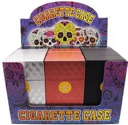 3 Pack 100's Size Push-to-Open Plastic Cigarette Case Square Metal Color