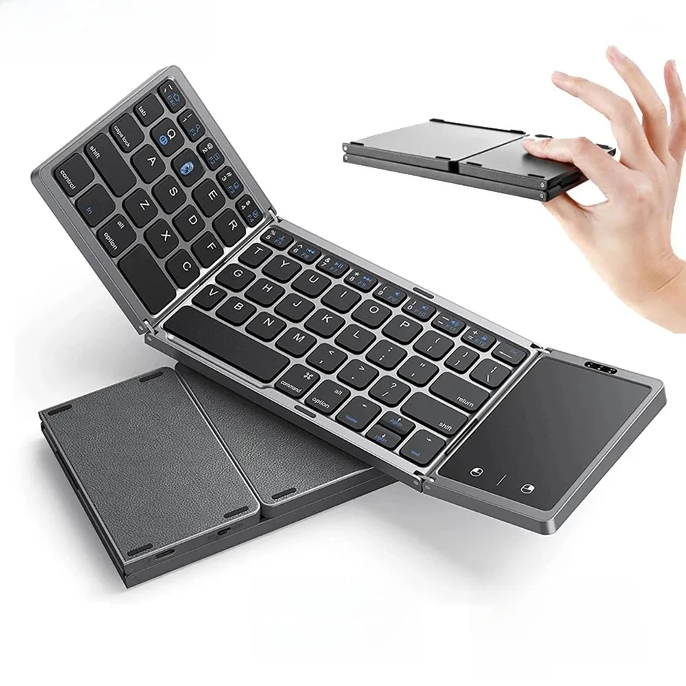 3-voudig toetsenbord Mini draadloos toetsenbord Opvouwbaar dubbel Bluetooth-toetsenbord met touchpad voor Windows Android IOS iPad-telefoon - afbeelding 2