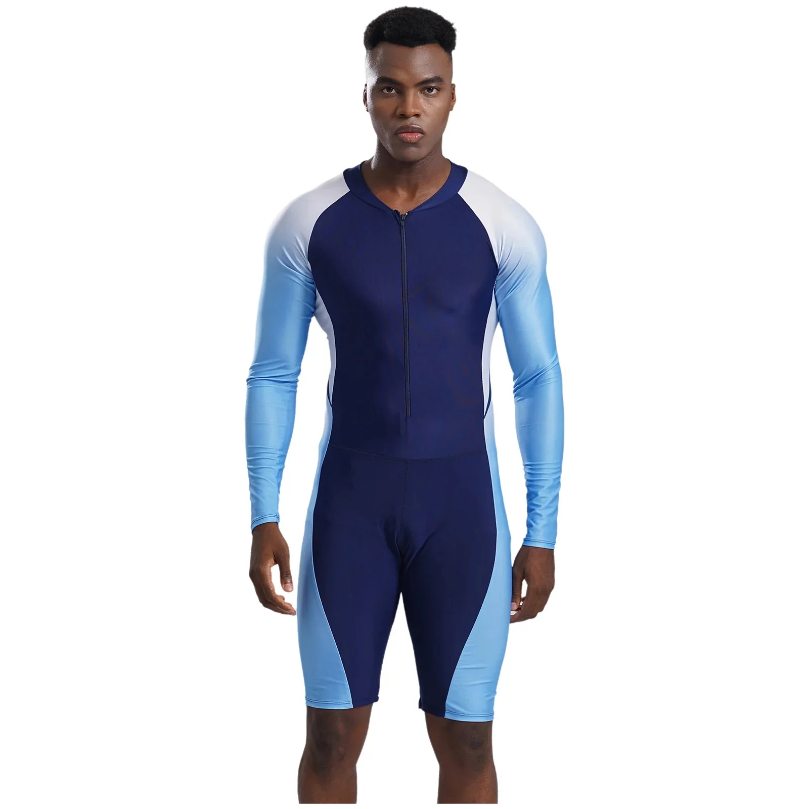AliExpress MSemis Men's Swimsuit Front Zipper Swimming Suit Color Contrast Short Triathlon Suit Compressible Cycling Skinsuits Speedsuit Swimwear