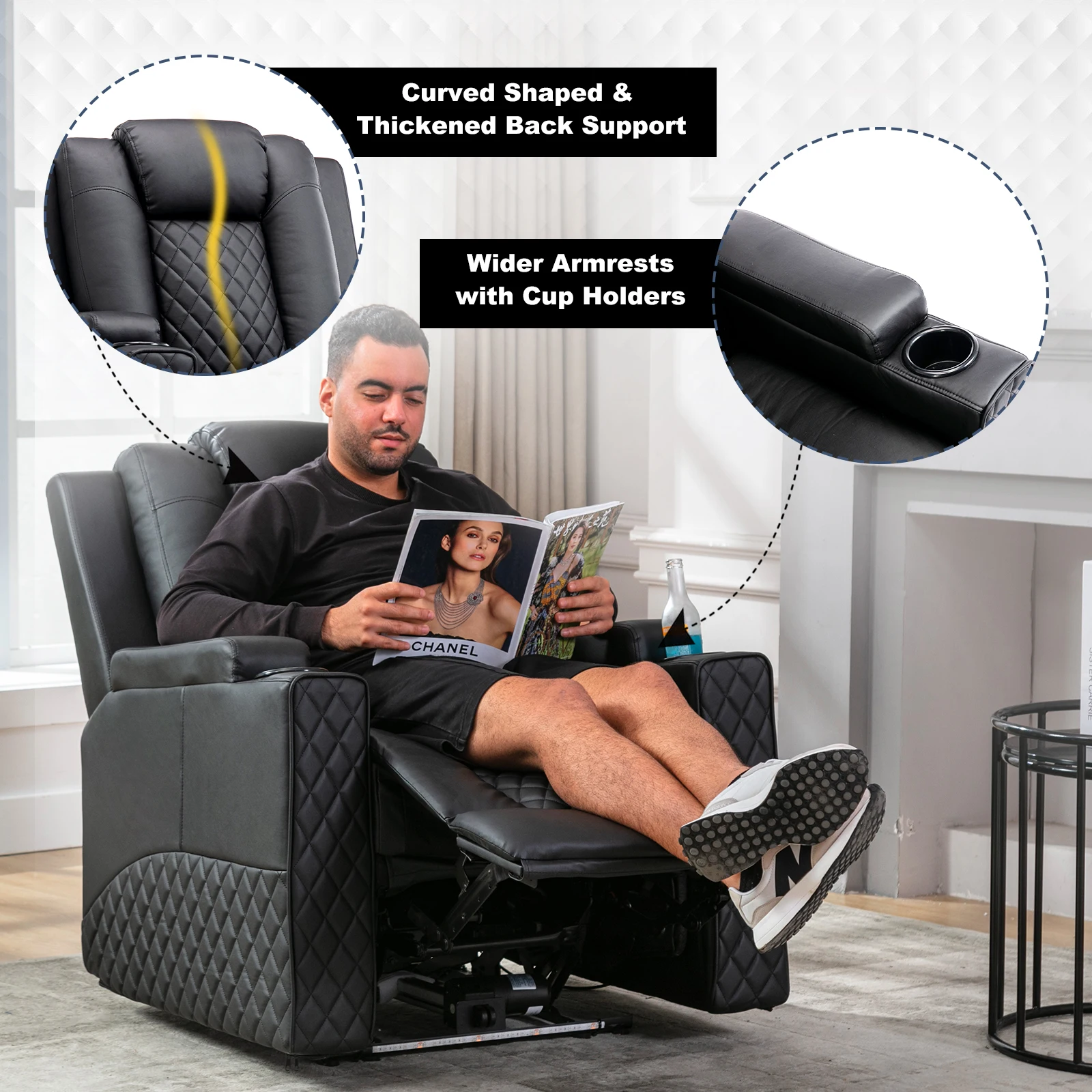 Comhoma-Fauteuil inclinable électrique en cuir PU, canapé inclinable de massage électrique, porte-gobelets, éclairage LED