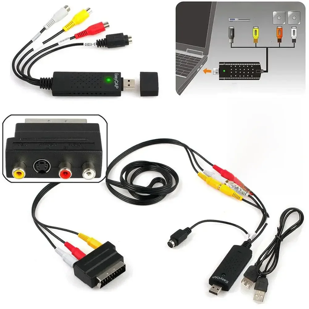 Adaptateur USB Easy Cap S-Video 3RCA CVBS AV vers USB 2.0, carte de capture vidéo, câble d'enregistreur pour TV DVD VHS DVR, convertisseur audio vidéo