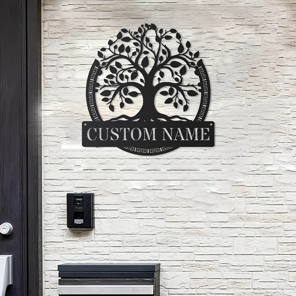 Custom Metal Wall Art of The Tree of Life. Personalized Family Name Sign. Reusable Geometric Design. Round Metal Decor for Home