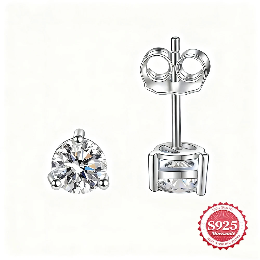 

1 Carat Sterling S925 D VVS Synthetic Moissanite Simple Classics Style 3 Prong Stud Earrings Daily Jewelry Woman Gift