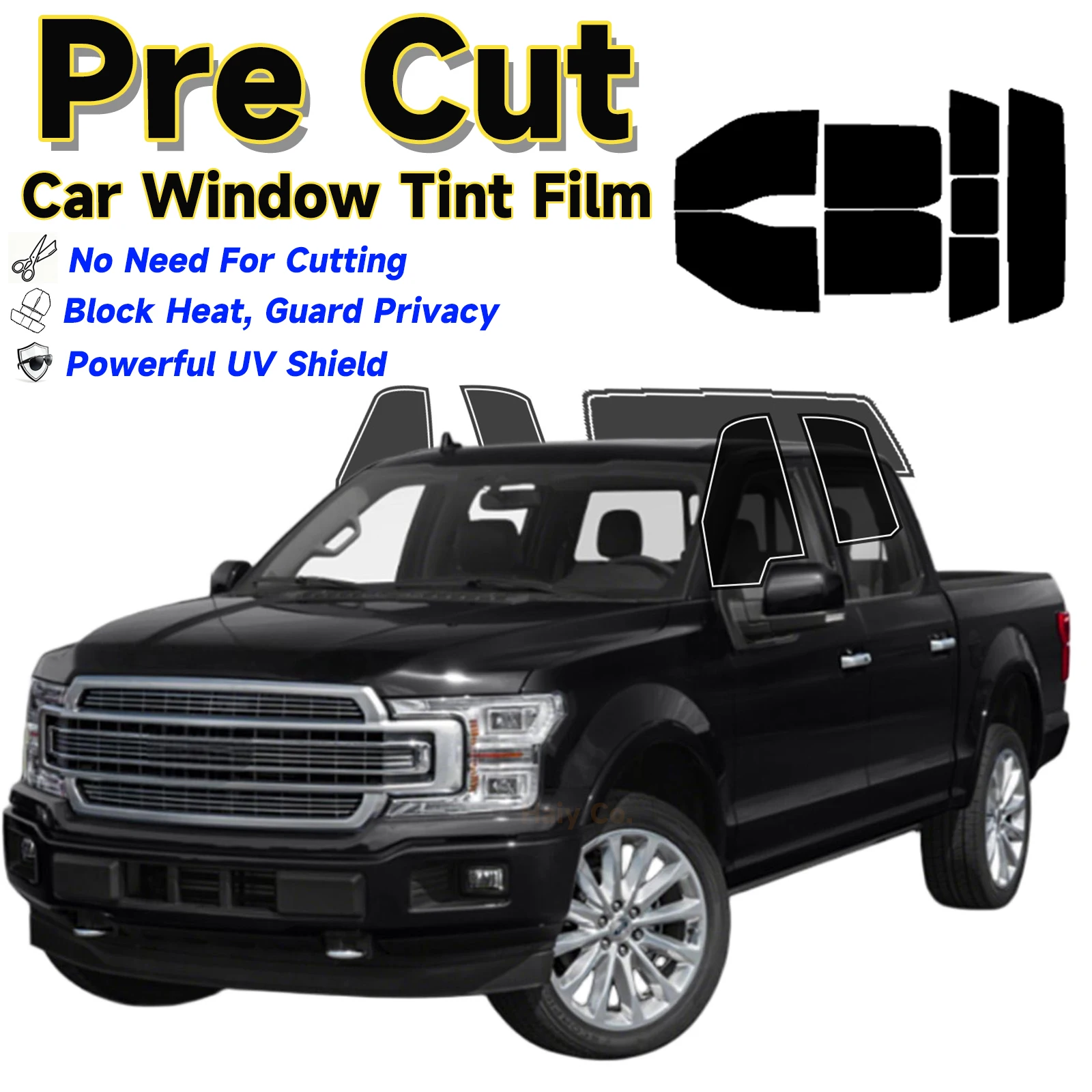 

Precut Window Tint Car for Ford F150 Crew Cab 2015-2020 Sun Uv Blocking Heat & Glare 2Ply Window Protector Privacy Films Shade