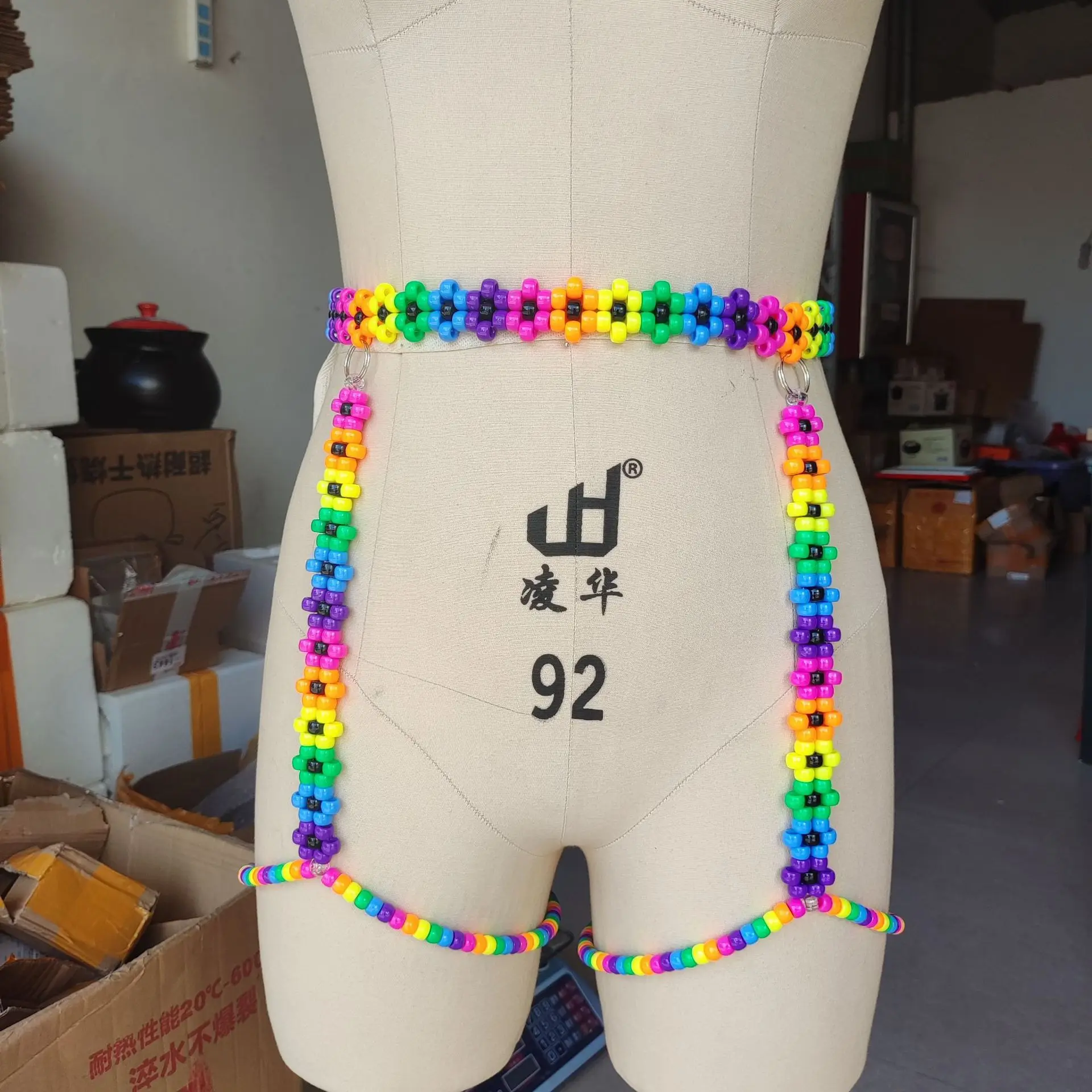 Colorful Beaded Festival Belt Boho Waist Jewelry Tropical Summer Body Harness Poolside Accessories Rainbow Flower Kandi Garter