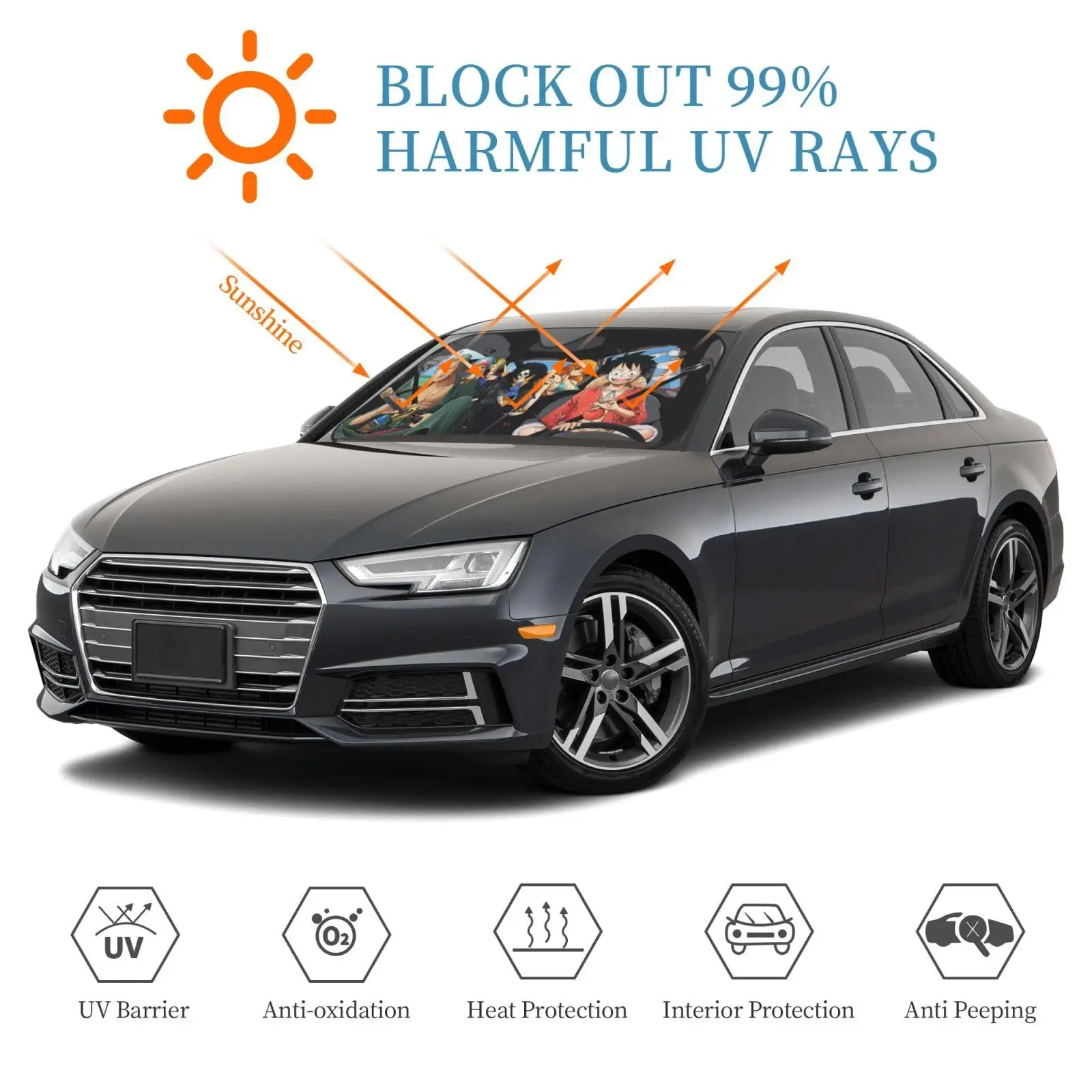 Anime Car Windshield Sun Shade for Auto - Front Window Sun Shade Visor Shield Cover Block UV Rays - 51x27.5