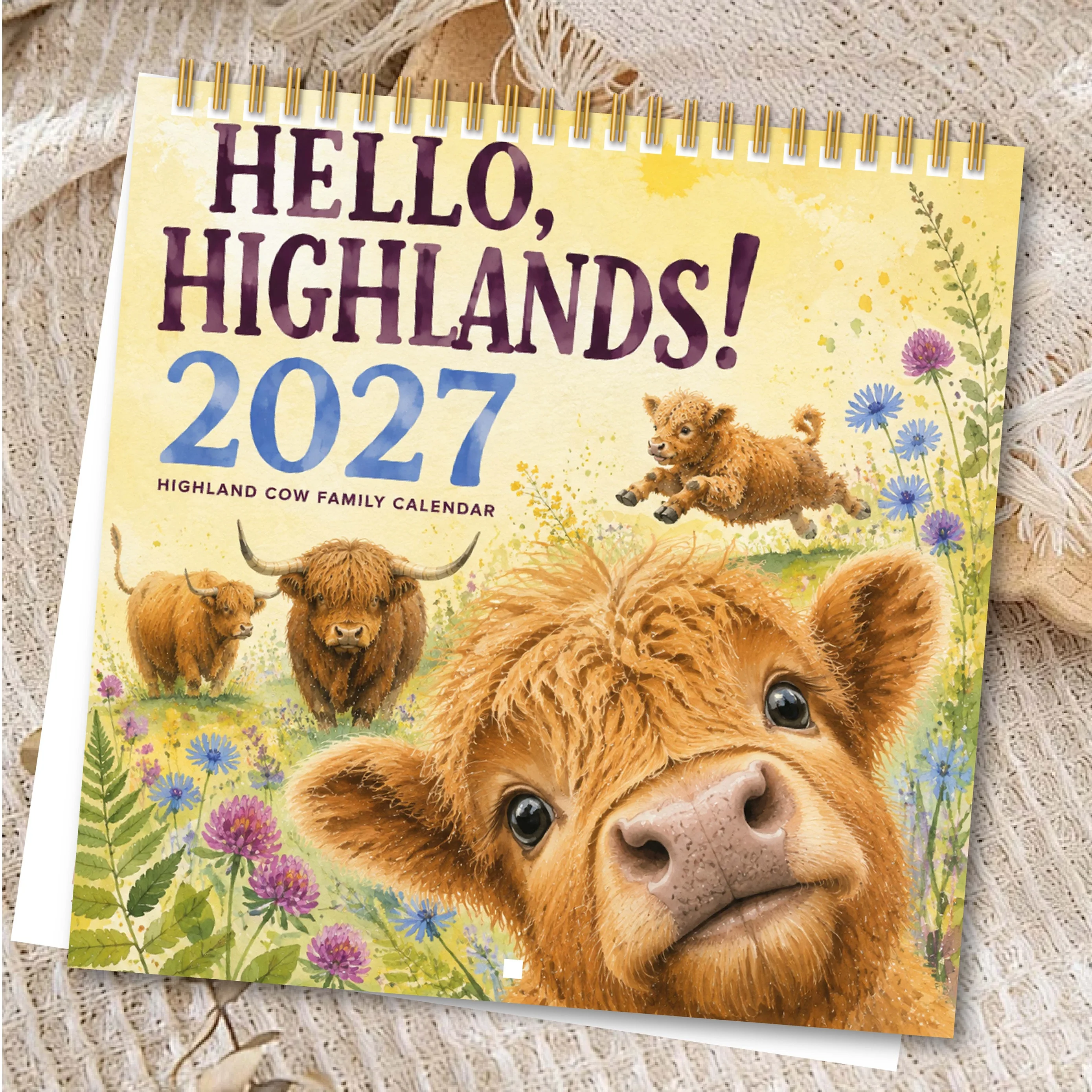 2027 Hello Highlands Cow Family Calendar Wall Hanging Monthly Chart Rustic Theme for Home Farmhouse Office Daily Tracking and Planning with Twelve Adorable Highland Cow Images and Ample Writing Space for Notes