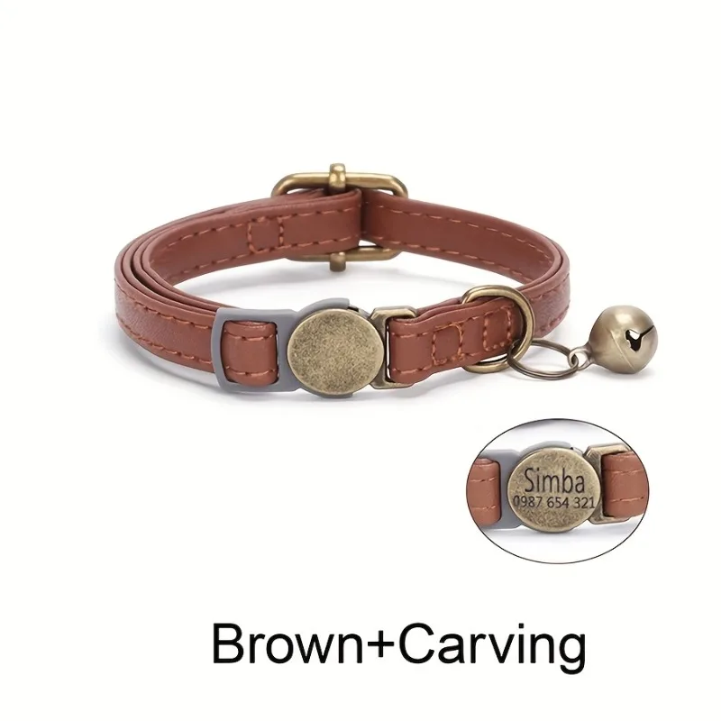 Maßgefertigtes Katzenhalsband aus PU-Leder, Sicherheits-Breakaway-Halsband für Kätzchen und Welpen, Anti-Verlust-Halsband für Katzen, Kostenlose Gravur – Detail 7