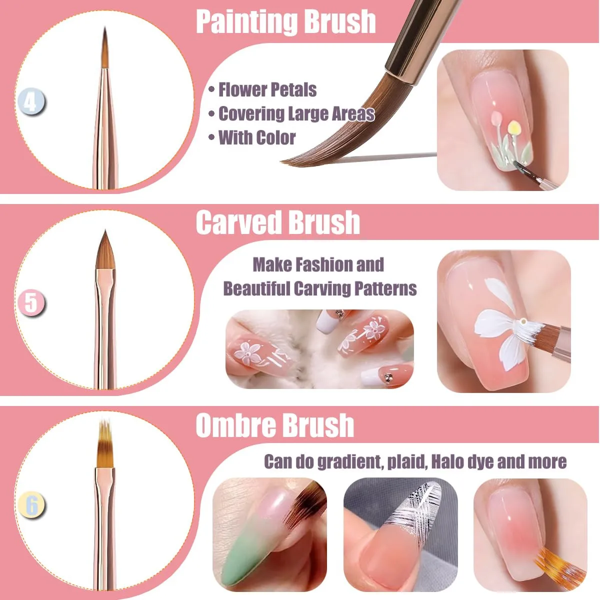 فرش تزيين الأظافر، أقلام تزيين الأظافر، أقلام رسم أظافر الأصابع، الكل في واحد لتصميم المانيكير المبتدئ #4