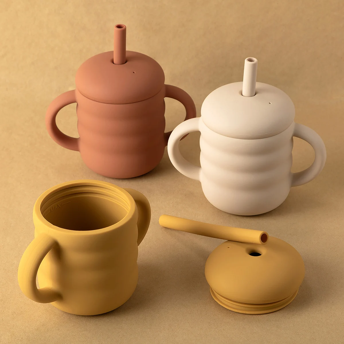 1PC Baby Silicone Cups Straw Thread Cup Portable Storage Snack Container Feeding Cup For Kids Leakproof Learning Drink Cup
