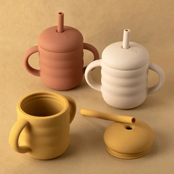 1PC Baby Silicone Cups Straw Thread Cup Portable Storage Snack Container Feeding Cup For…