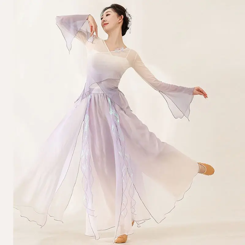 

Chinese Style Folk Dance Dress Women Classical Dancer Performance Costumes Elegant Practice Clothes Purple Chinese Dance Costume