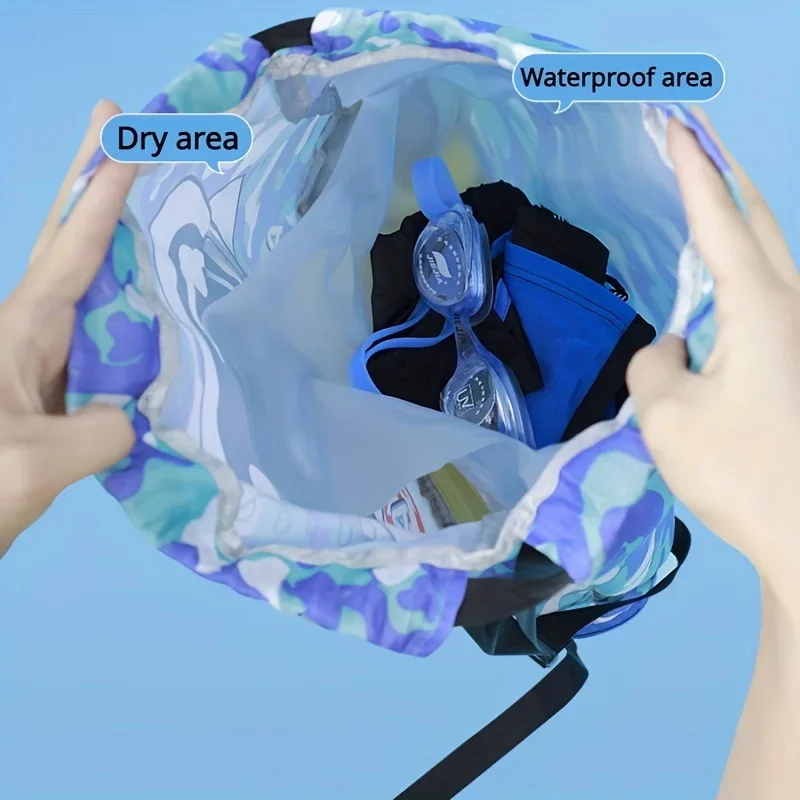 Children\'s Cartoon Swim Bag Waterproof Storage Bag Beach Bag Drawstring Beam Mouth Backpack Dry and Wet Separation Washing Bag