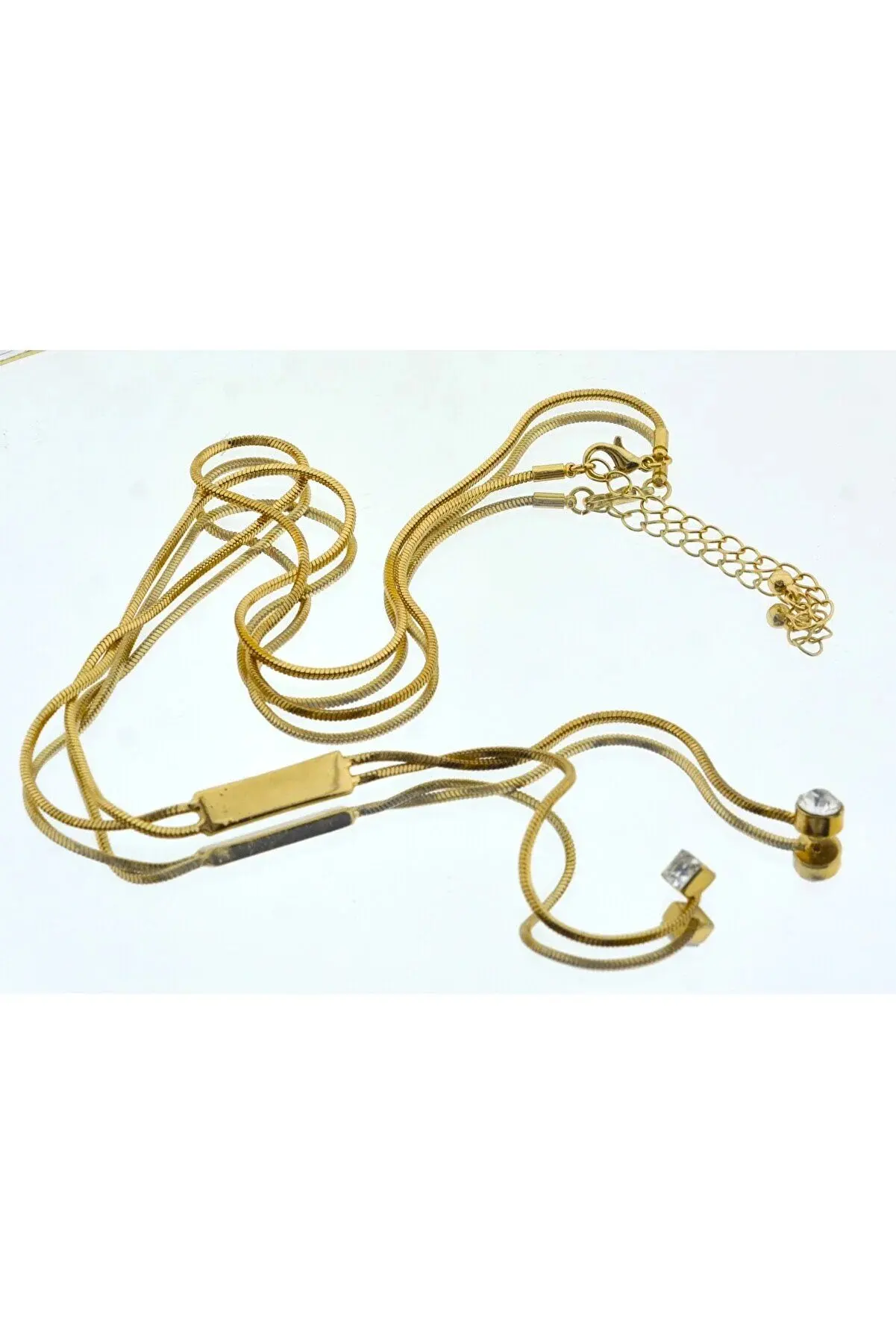 Gold Color Metal Shiny Stone Necklace 42cm.