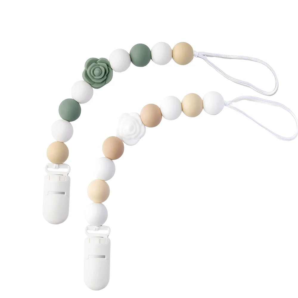 Erduo Baby Silicone Beads Pacifier Clip Nipple Dummy Holder Straps Chain for Baby Boys and Girls Attache Teats Pacifier Fastener