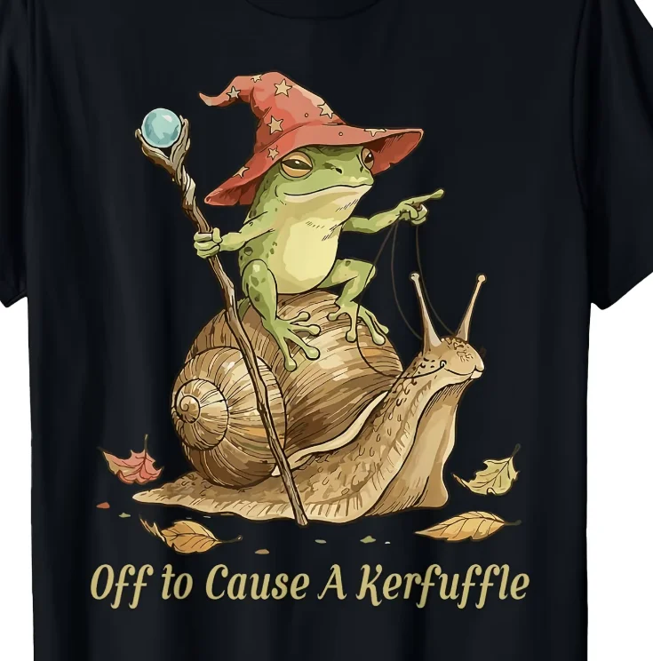 Funny T-Shirt with a Wizard Frog Riding a Snail, Prepared to Cause Some Mischief, Plus Size