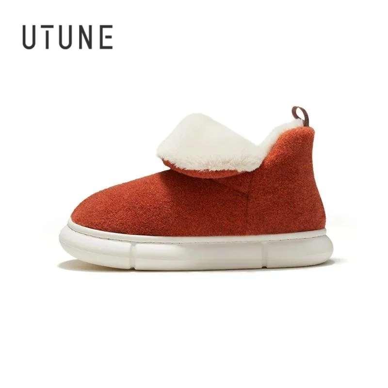 

UTUNE Winter Snow Boots Slippers for Women Warm Plush Indoor Shoes EVA Platform Felt Solid Men's Boots Outside Shoes Size 46-47