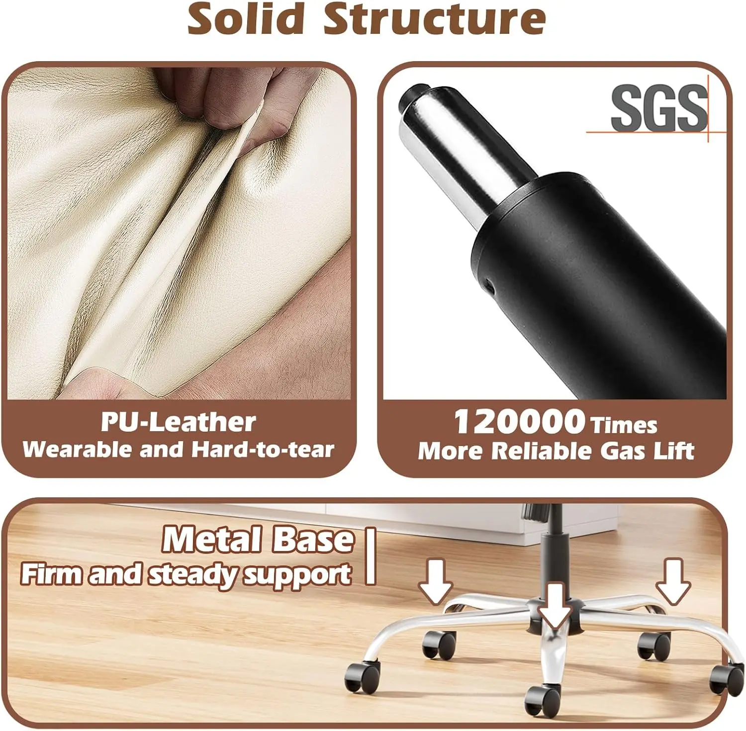 كرسي مكتب تنفيذي مع أذرع قابلة للطي كرسي مكتب منزلي مريح مع دعم قطني قابل للتعديل من جلد البولي يوريثان كرسي كمبيوتر مريح #5