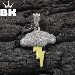 THE BLING KING Cloud & Lightning Pendant Necklace For Men Cubic Zirconia Iced Out Bolt Yellow Oil HipHop CZ Jewelry Gift Friend