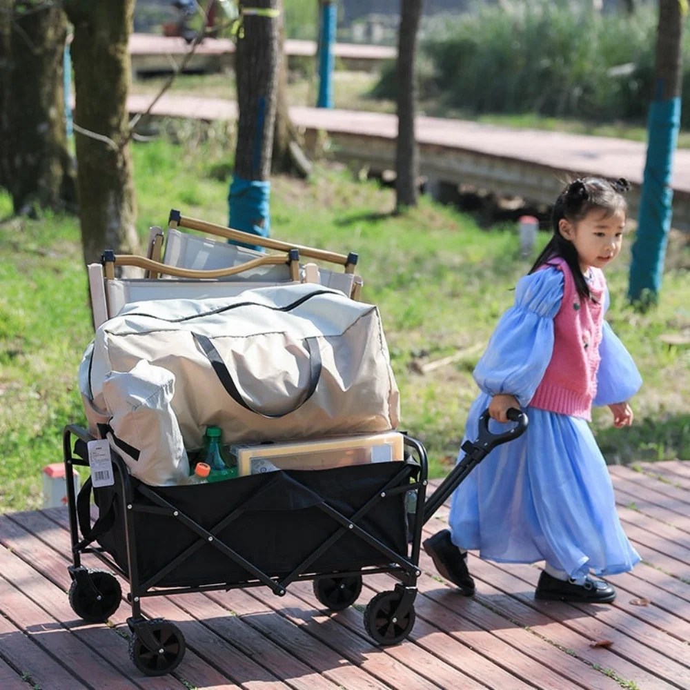 Carrito de Camping Plegable con Ruedas, Carretilla de Gran Capacidad para Picnic, Viajes, Compras, Jardín y Camping