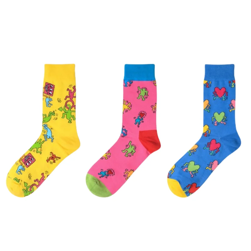 1 Pair Funny Colorful Scrawl Print， Novelty Street Style Mid Tube Women Socks Suit In All Seasons