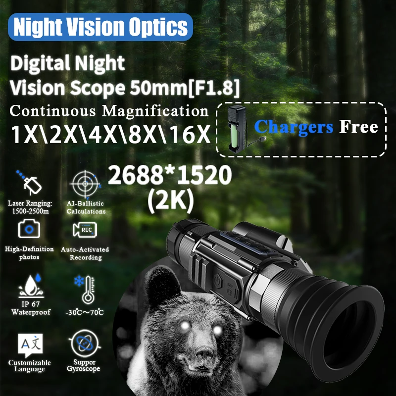 

Manufacturer 2K infrared device Infrared night vision goggles scope Monocular 1080P IP67 Laser Ranging with AI Ballistic