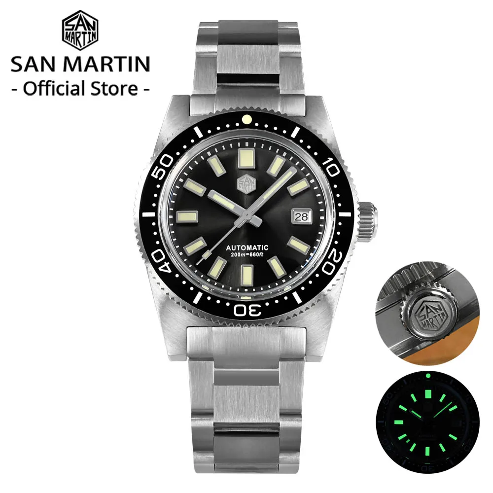 San Martin New 62mas 37mm Diver Mens Watch Classic Luxury Sapphire ST2130 SW200 Automatic Mechanical Watches Date 20Bar Luminous
