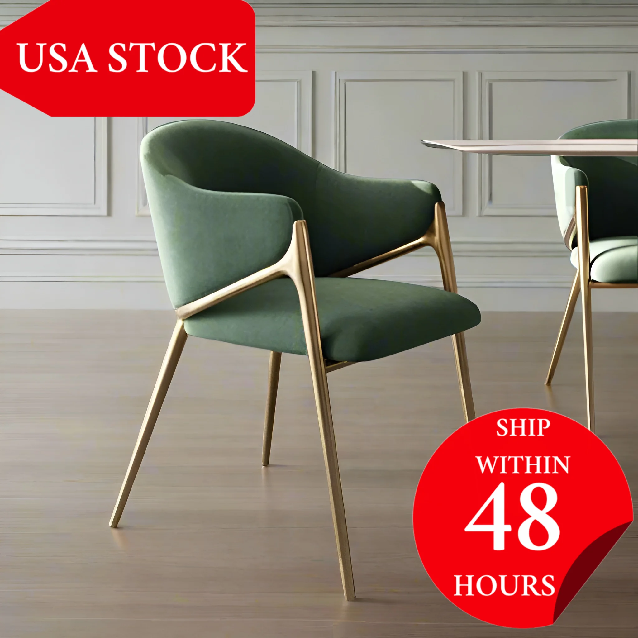 

Luxury in American-Style Minimalistic Cashemire Set of 2 Green Dining Chairs for USA Interior Stylish Dining Room Decoration