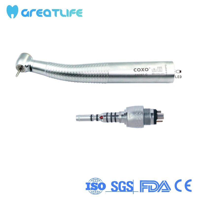 CX207-G Push Button 3 Way Spray Optical Handpiece Optical Fiber Illumination High Speed Led Coxo Handpiece