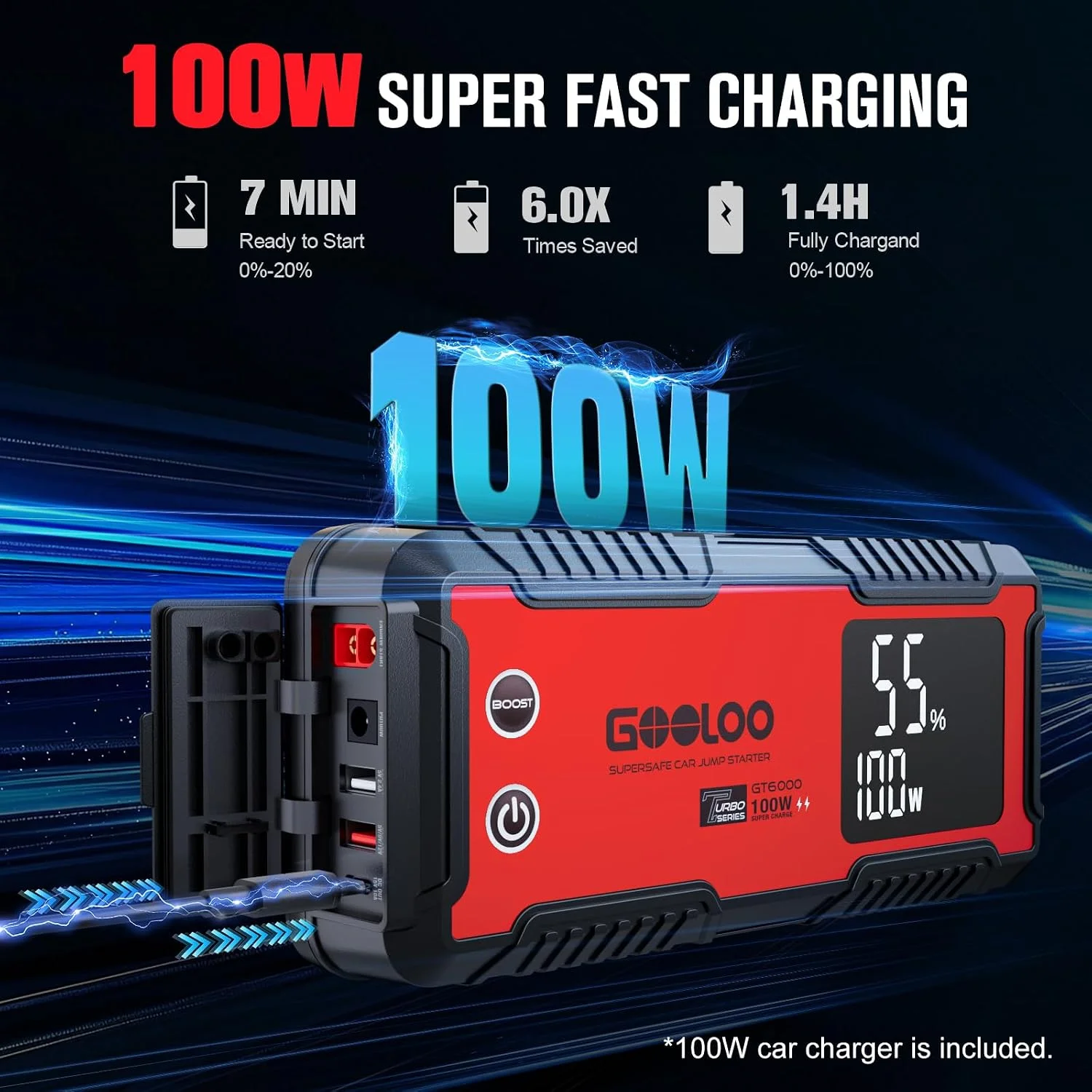 GOOLOO 6000A Jump Starter GT6000Car Starter with 100W Bi-Directional Fast Charge & GOOLOO A7 Jump Starter with Air Compressor