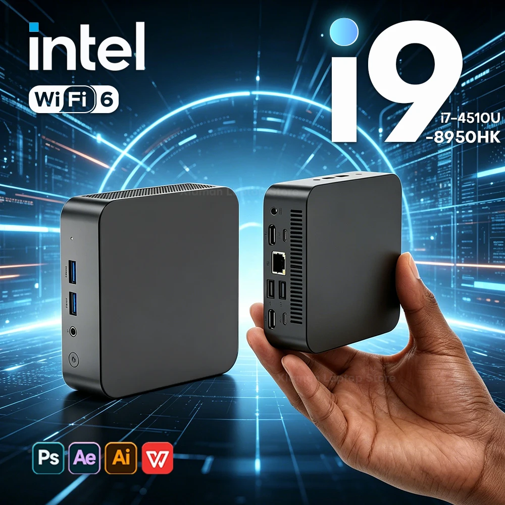 Mini PC portatile da gioco Intel Core i7 4510U i9 8950HK Windows 11 Pro Mini PC 16GB DDR 1TB 2TB M.2 SSD 6 BT5.2 Computer desktop