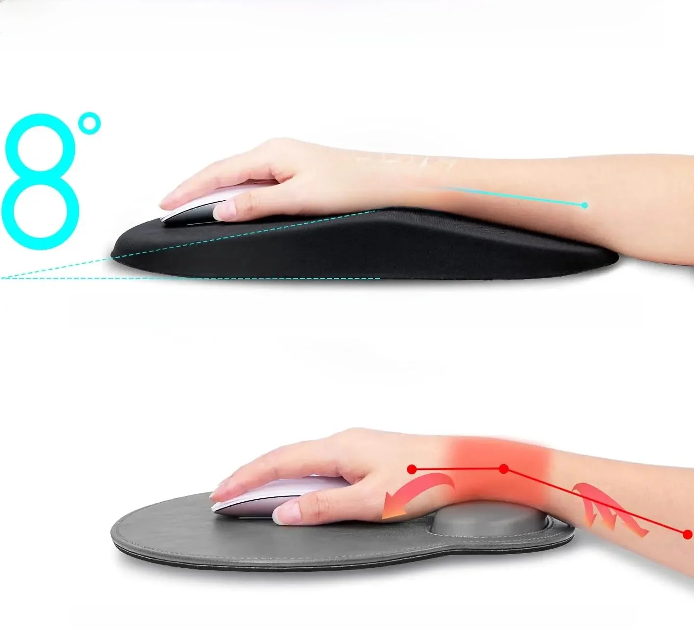 Tapis de souris ergonomique avec support pour le poignet, tapis de souris anti-douleur avec repose-poignet, tapis de souris en mousse à mémoire de forme avec base antidérapante en PU