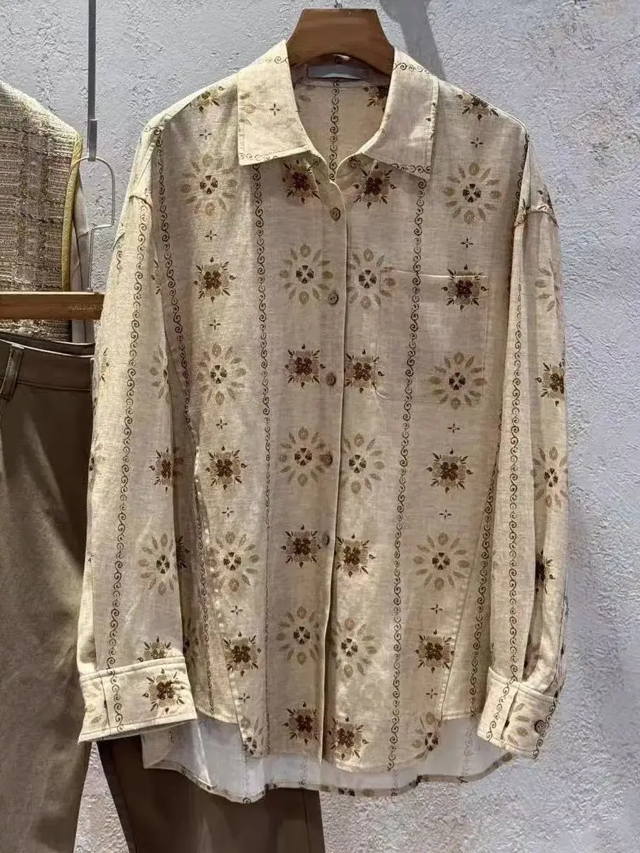 

Ultra-trendy retro niche style turn-down collar longsleeve shirt