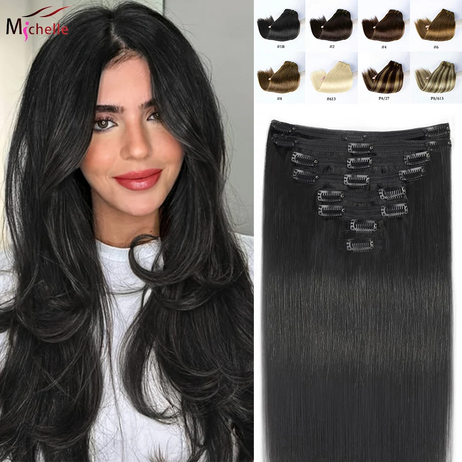 

8pcs Invisible Clip-In Straight Human Hair Extensions Full Head Clip Ins Hair Extension 18 Clip/120g Natural Black Straight Hair