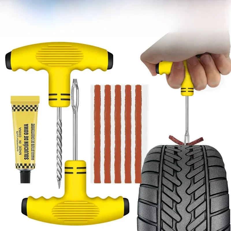 AliExpress NONE Car Tire Repair Tool Kit Vacuum Tyre patches maintenance special tool with Rubber Strips Glue Auto Bike Motorcycle Puncture Plug