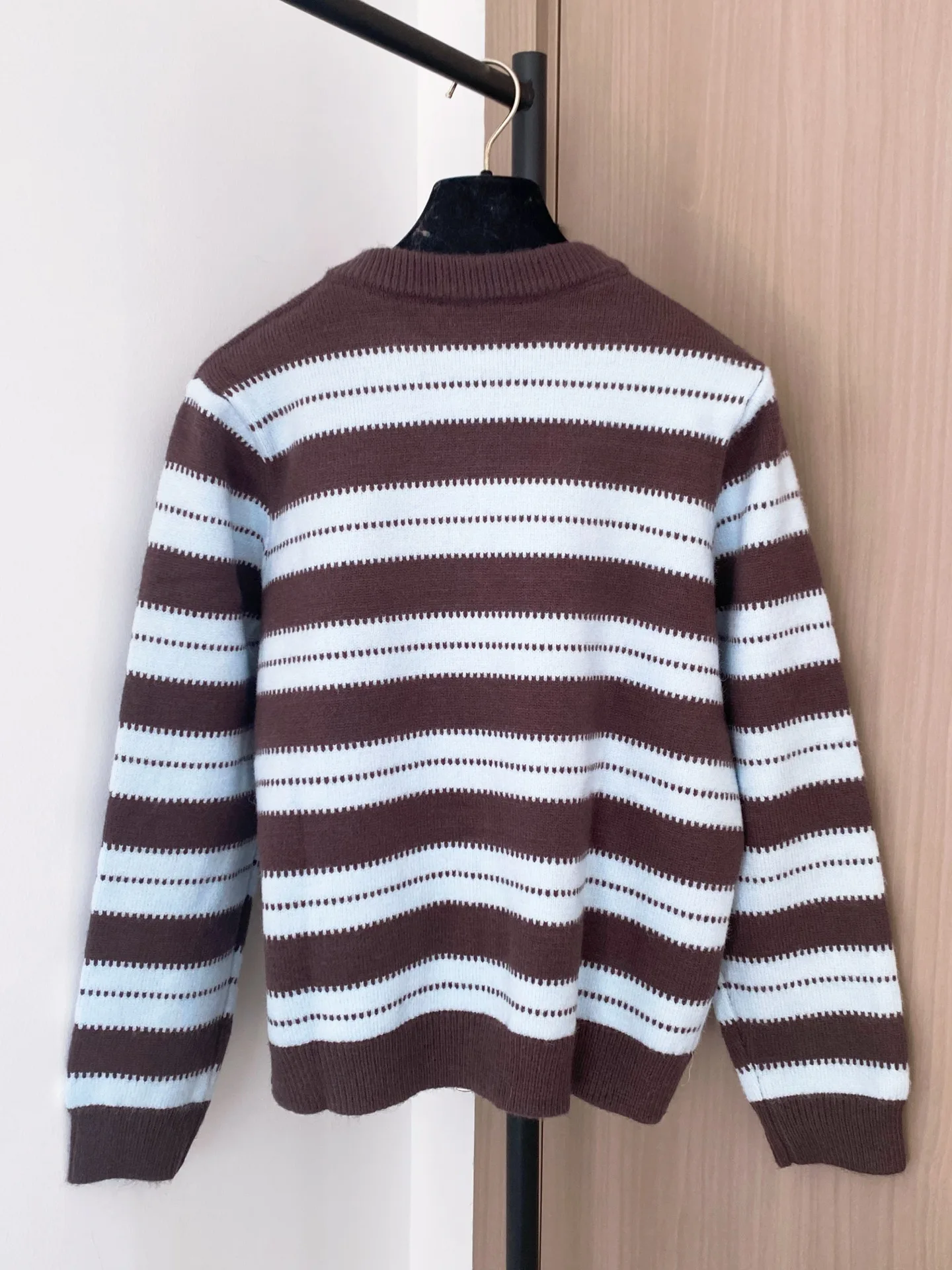 

2025 Autumn/Winter Fashion Women's Round Neck Zipper Cardigan Sweater Color Block Striped Wool Knit Sweater
