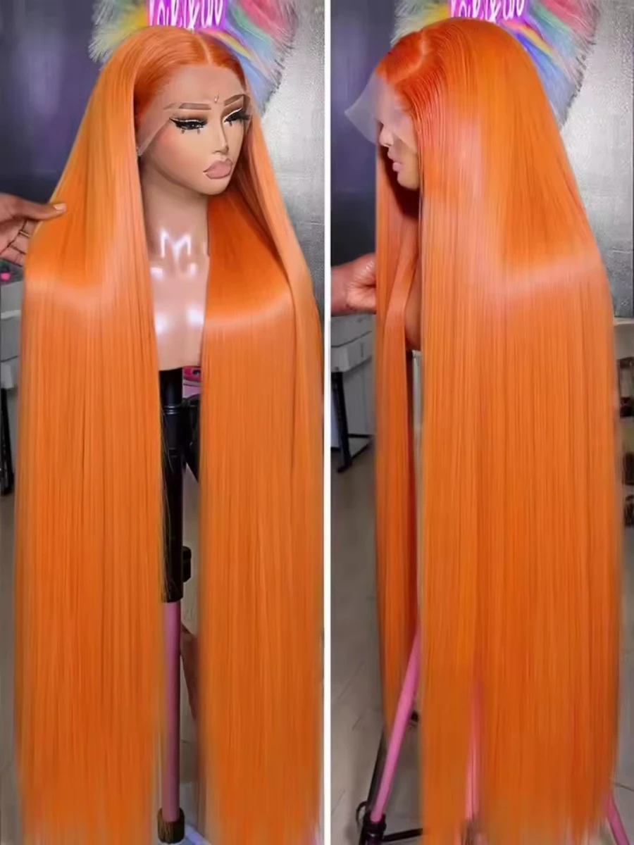 34인치 13x4 스트레이트 진저 오렌지 레이스 프론트 가발 인모 HD 투명 레이스 프론탈 350 컬러 인모