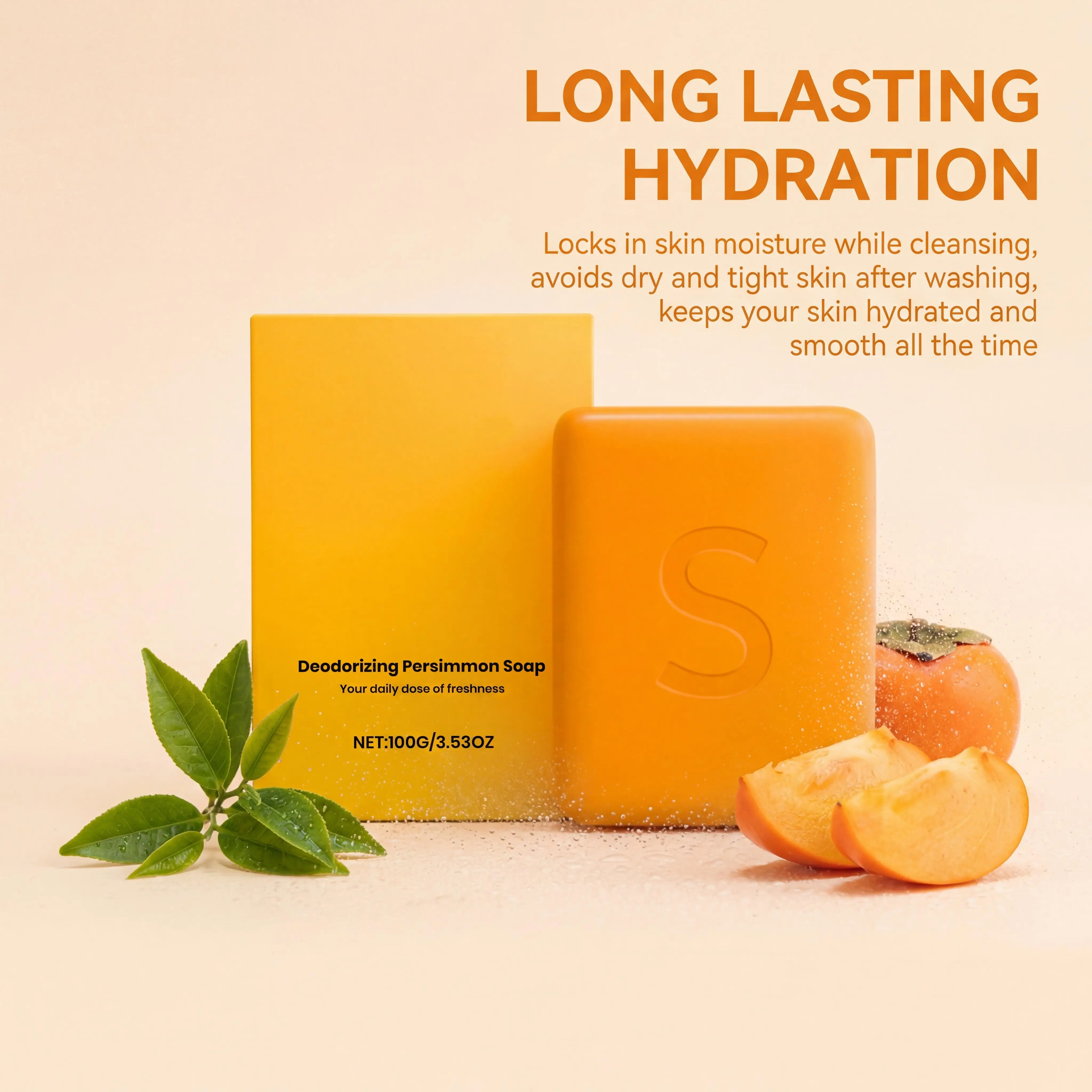 Persimmon Soap for Body Odor Control Old People Smell Cleanser Refreshing Moisturizing Purifying Body Wash Soap Deodorizing Soap Bar