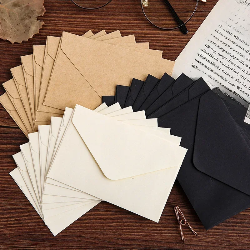 Enveloppes Vintage en papier Kraft, 10 pièces, noir et blanc, pour Invitation de mariage, de fête, avec couverture de coussinets en lettres, fournitures de bureau