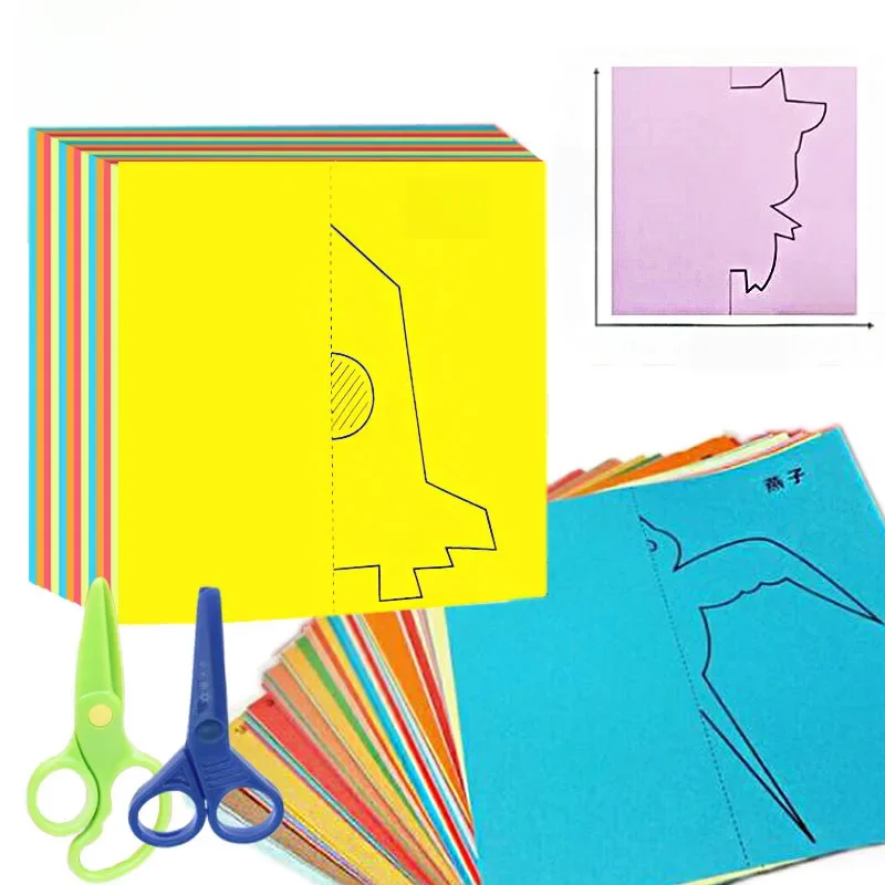 48 sztuk/zestaw dzieci kreskówki kolorowy papier składanie i cięcie zabawek/dzieci kingergarden rzemiosło artystyczne DIY zabawki edukacyjne — zdjęcie 2