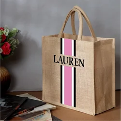 Personalized Tote Bag Jute Burlap Custom Natural Jute Tote Bag Bridesmaid Gifts Monogrammed Jute Bag Beach Bag Bride Wedding Bag