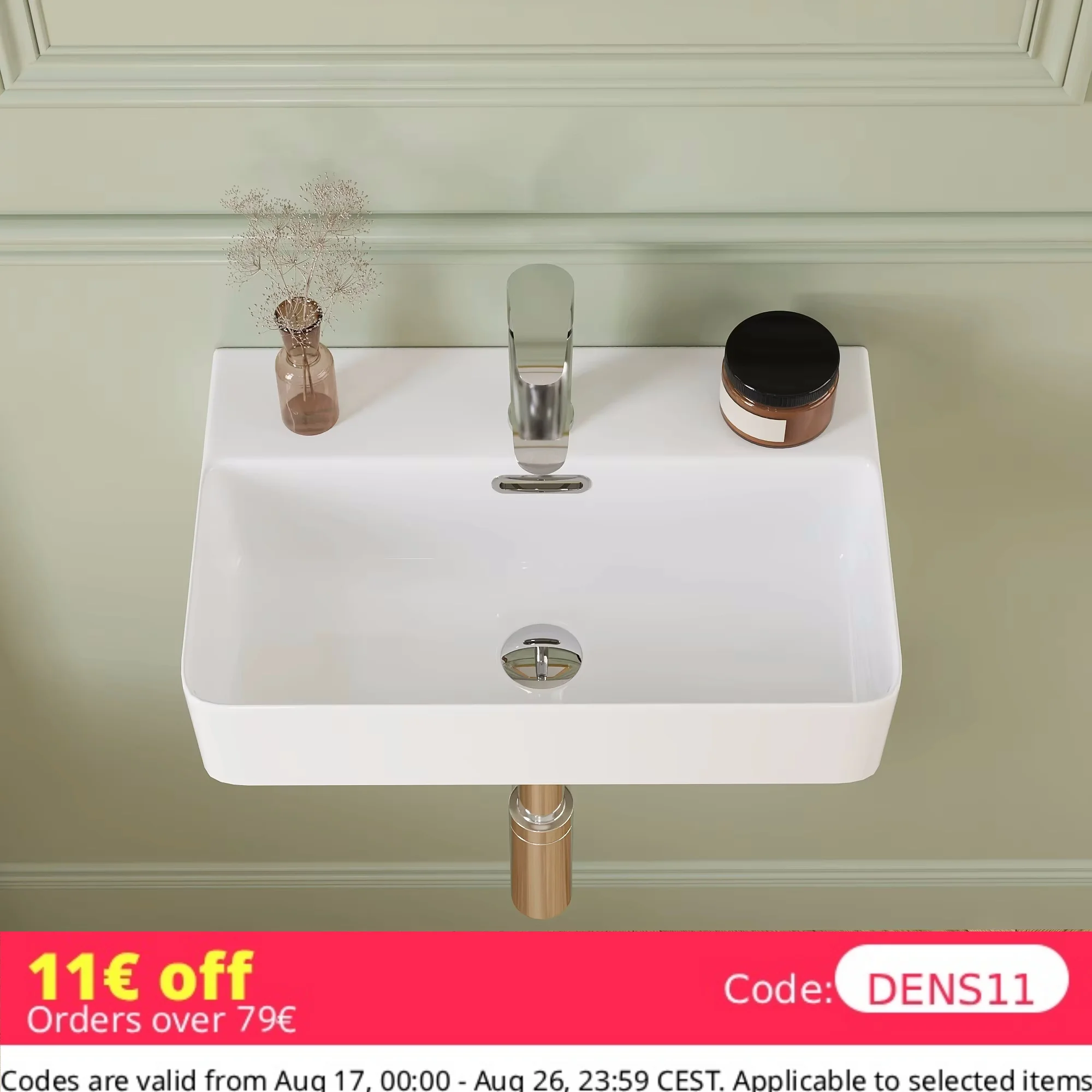 DeerValley Weißes Wand-/Waschtisch-Handwaschbecken mit dünnem Rand & platzsparendem Stauraum, rechteckiges Waschbecken mit Überlauf für Badezimmer/Gästetoilette 46x30,5cm