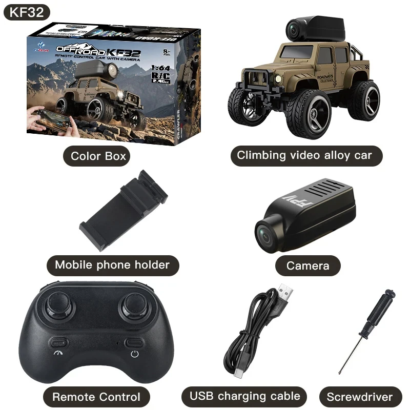 1:64 RC Mini Climbing Alloy Video Car With LED Light and HD Camera Radio Remote Control Vehicle Toy for adults Best Gift