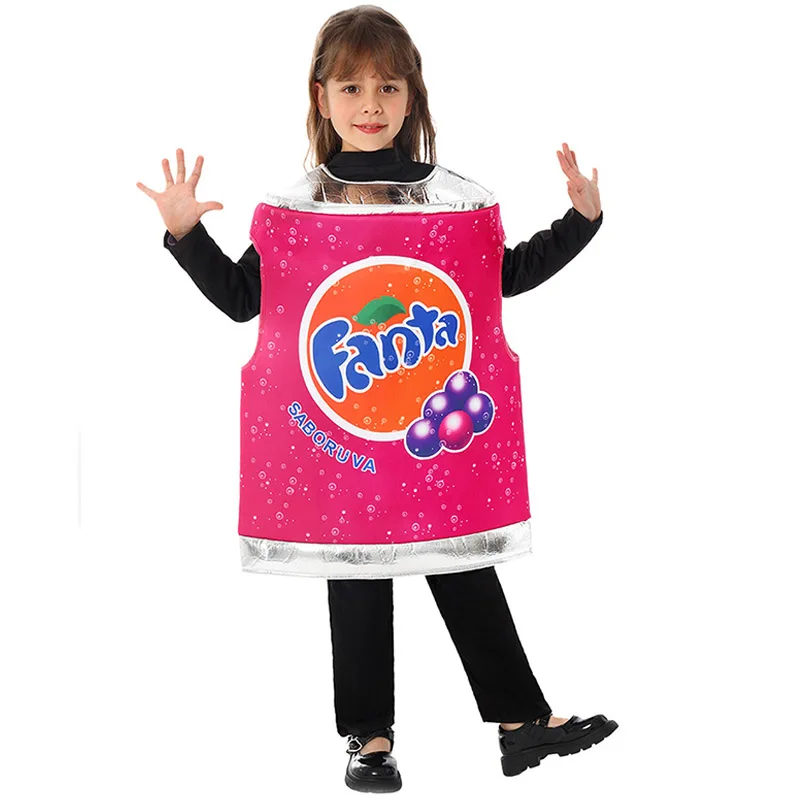 Unisex niños niñas refresco bebida Fanta Can Halloween disfraces niño uva Soda Fanta disfraz para niños